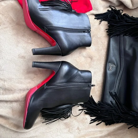 Christian Louboutin Christina 85 ankle tassel booties 39.5, fits like size 8 US. - Picture 6 of 8